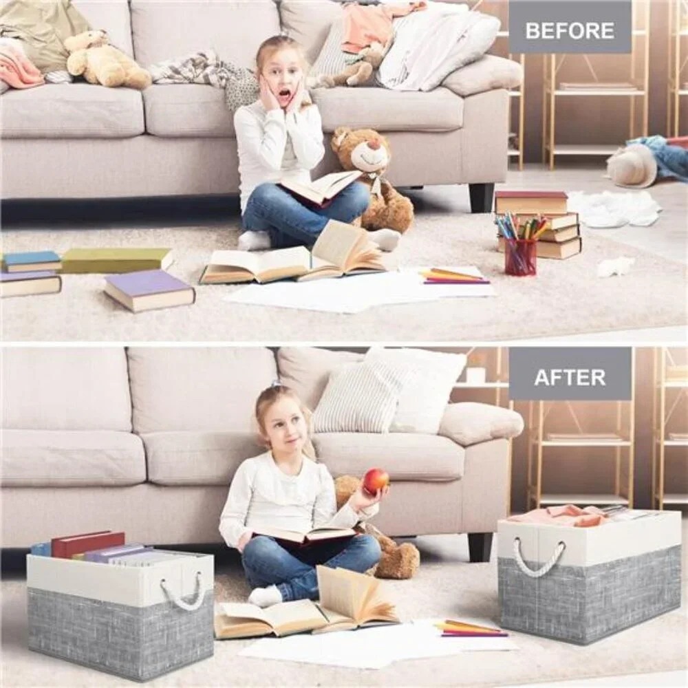 Foldable Storage Bins Set of 3 Large Fabric Organizer Baskets with Handles
